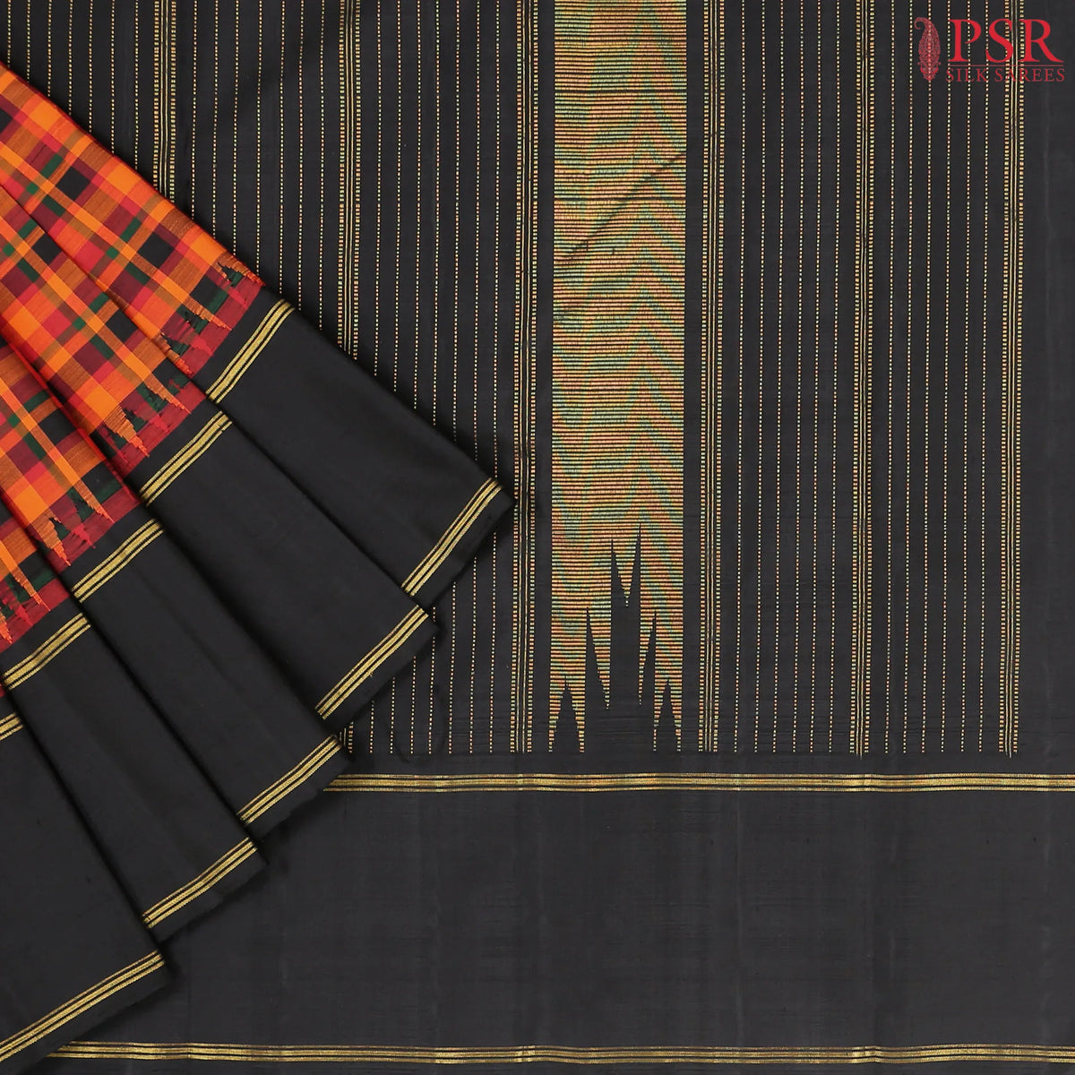 Red & Orange  Kanchipuram Silk Saree