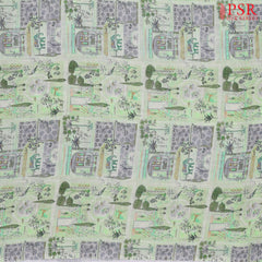 Pistachio Green Linen Print Running Material