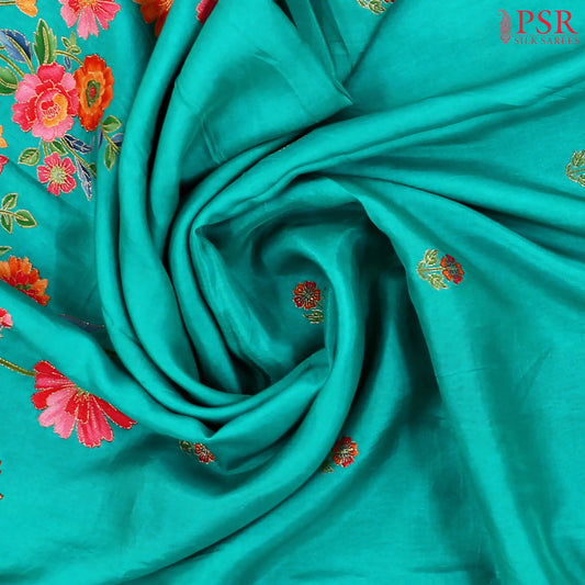 Dark Turquoise Semi Banaras Saree