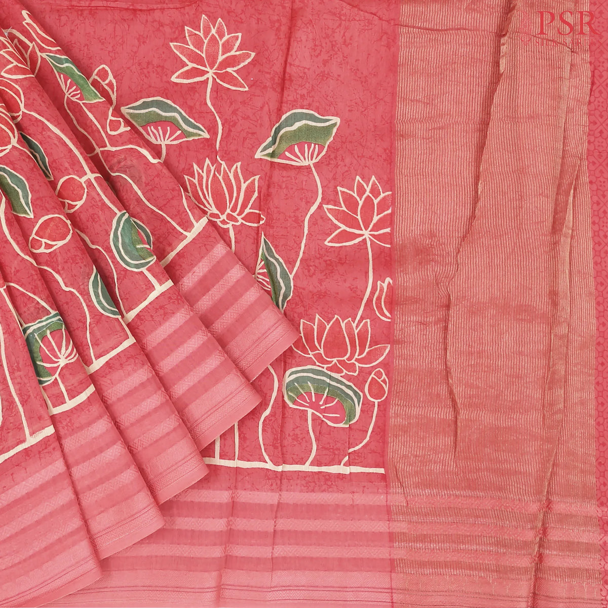 Coral Pink Chanderi Silk Cotton Saree