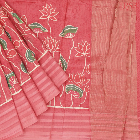 Coral Pink Chanderi Silk Cotton Saree
