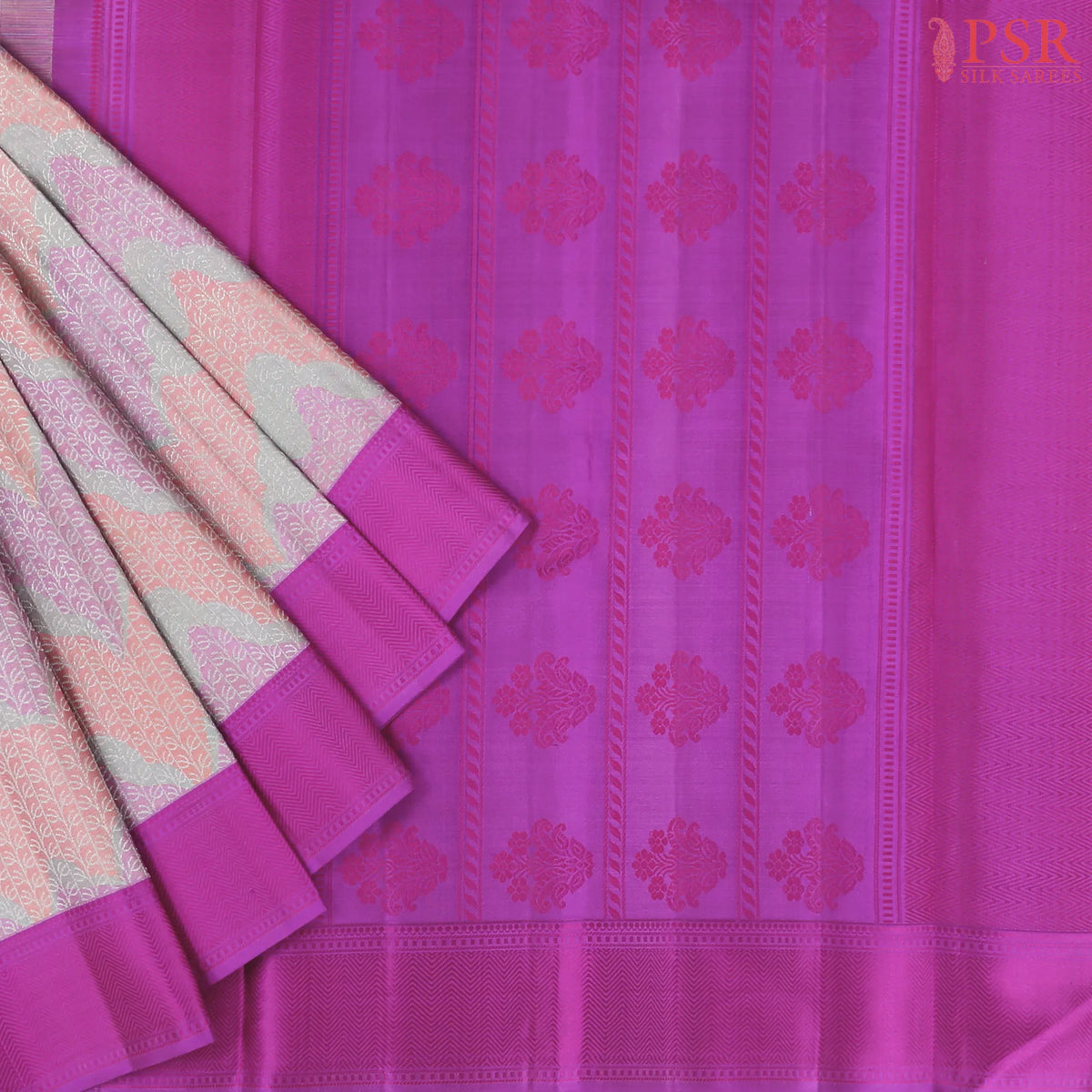 Orchid & Coral Kanchipuram Jacquard Silk Saree