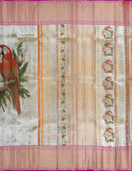 Golden Beige Kanchipuram Jacquard Tissue Silk Saree