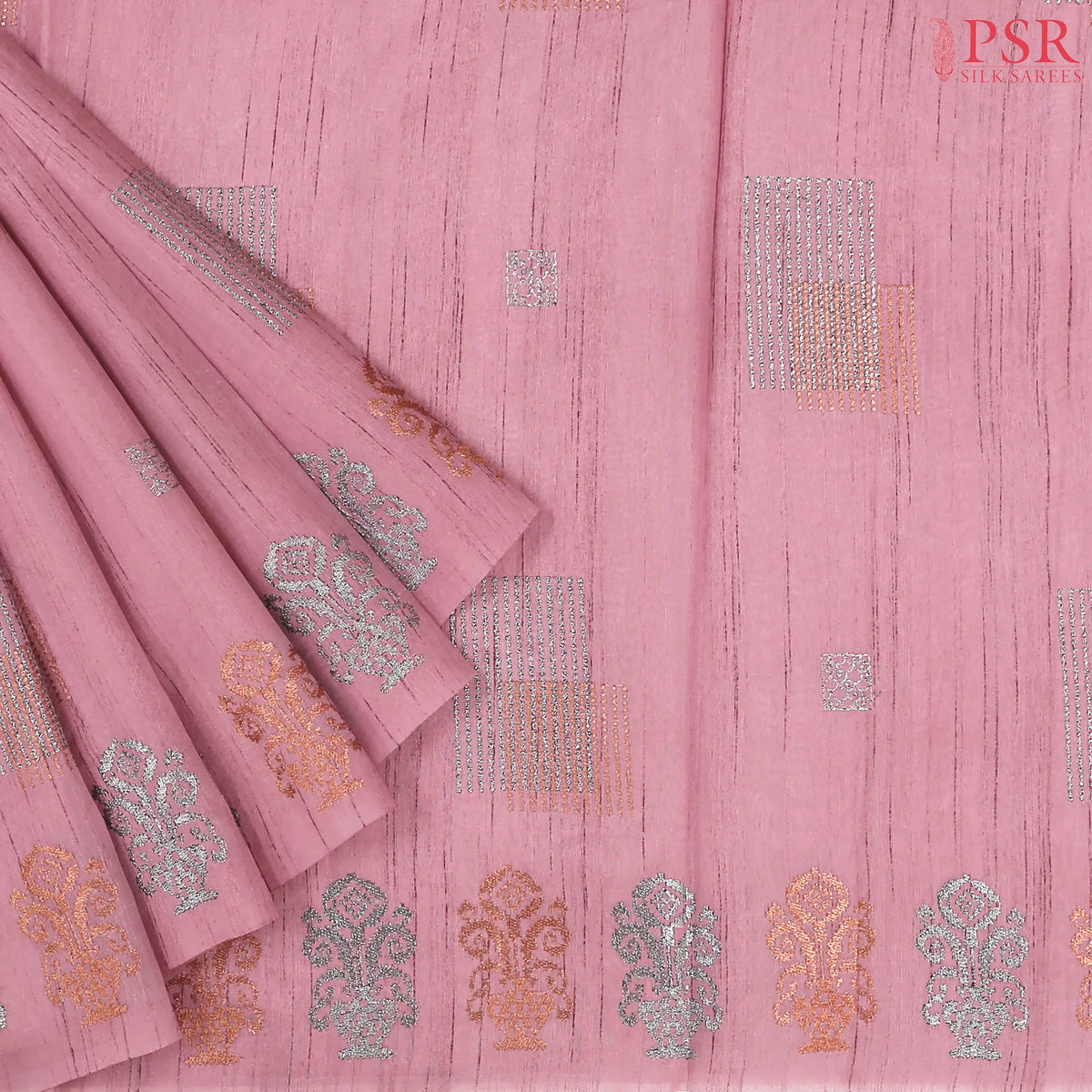 Orchid Pink Semi Tussar Embroidery Saree