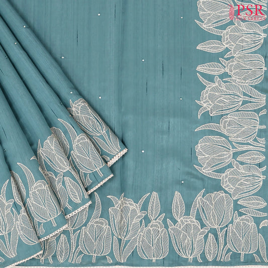 Turkish Blue Semi Dupion Saree