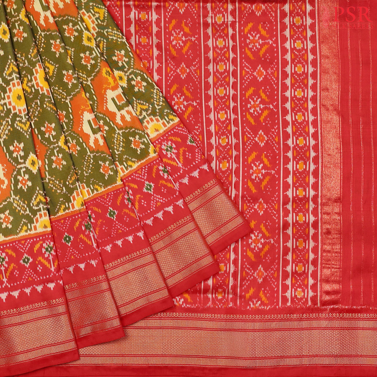 Olive Pochampally Ikat Silk Saree