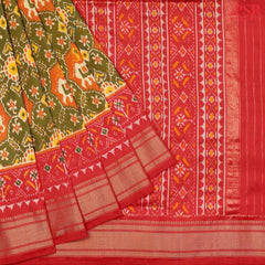Olive Pochampally Ikat Silk Saree