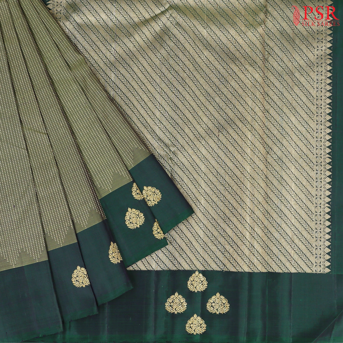 Dark Sage Green Kanchipuram Silk Saree