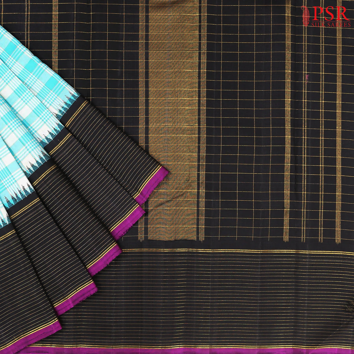 Tiffany Blue & Off White Kanchipuram Silk Saree