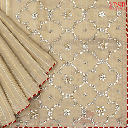 Golden Beige Semi Banaras Saree