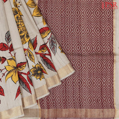 Beige & Maroon Kadhi Tussar Silk Saree