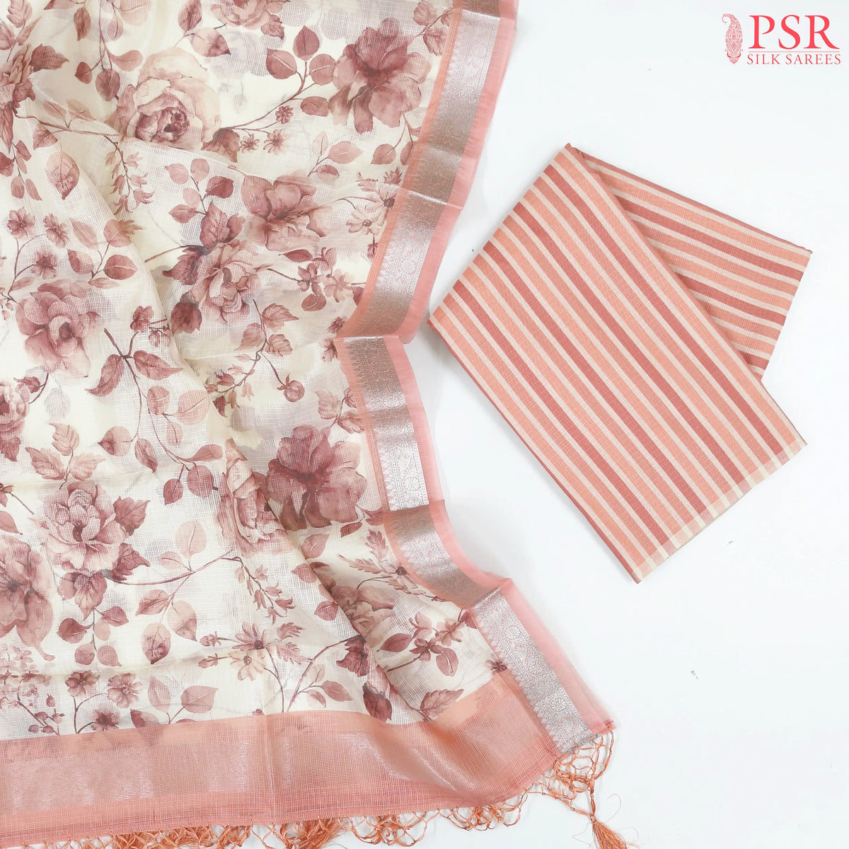 Flamingo Peach Kota Silk Cotton Dress Material