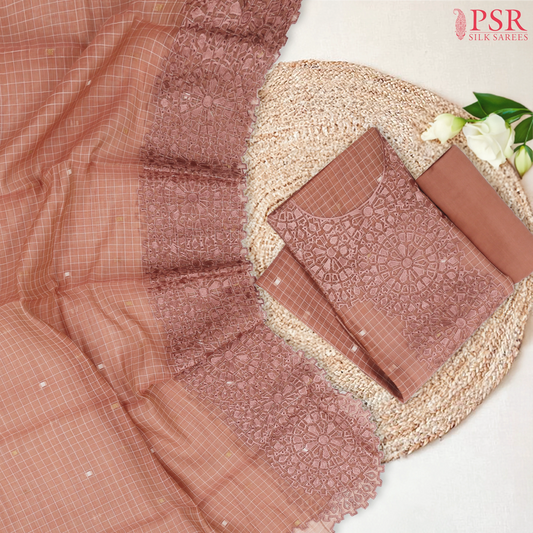Copper Peach Silk Cotton Dress Material