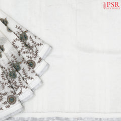 Floral White Linen Saree