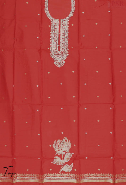Red Semi Tussar Dress Material