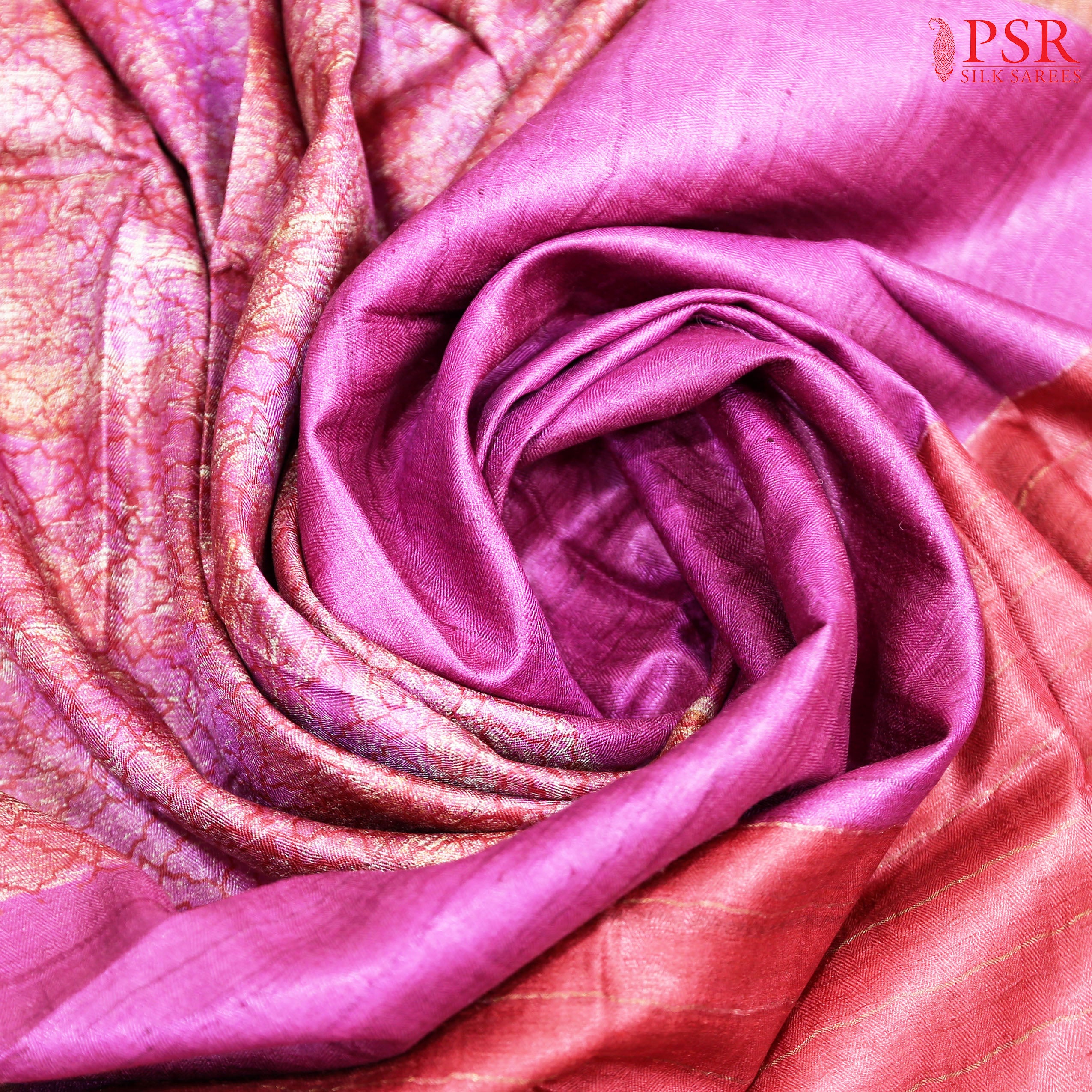 Magenta Pink Pashmina Kadhi Silk Saree