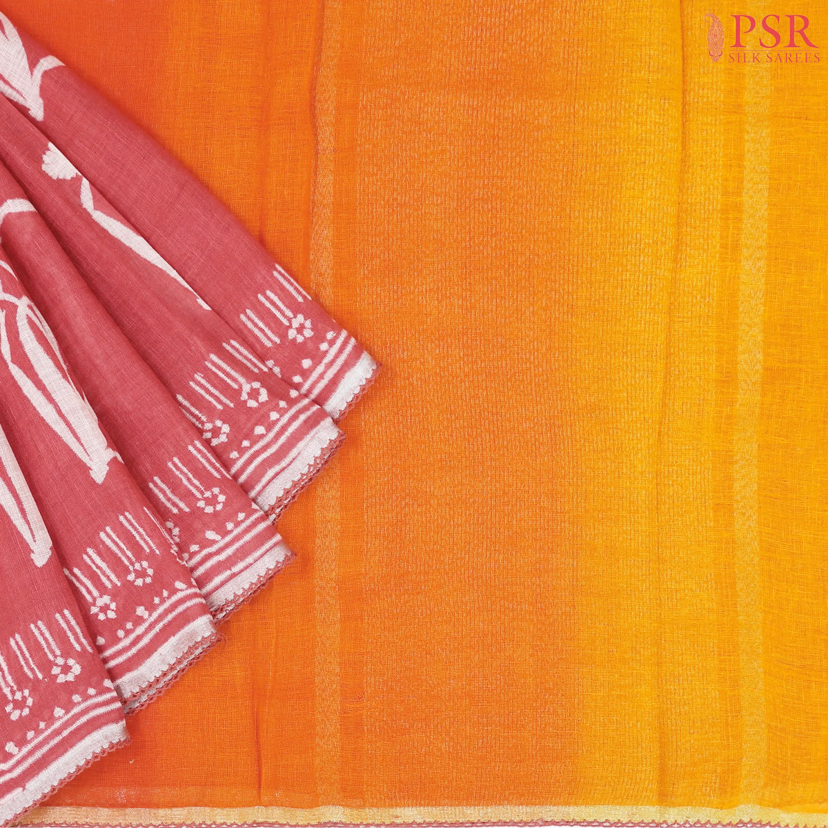 Coral Red Linen Saree