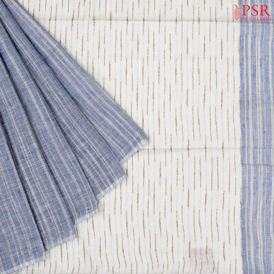 Cornflower Blue Linen Saree