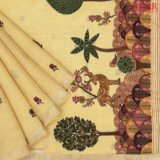 Naples Yellow Ghicha Cotton Saree