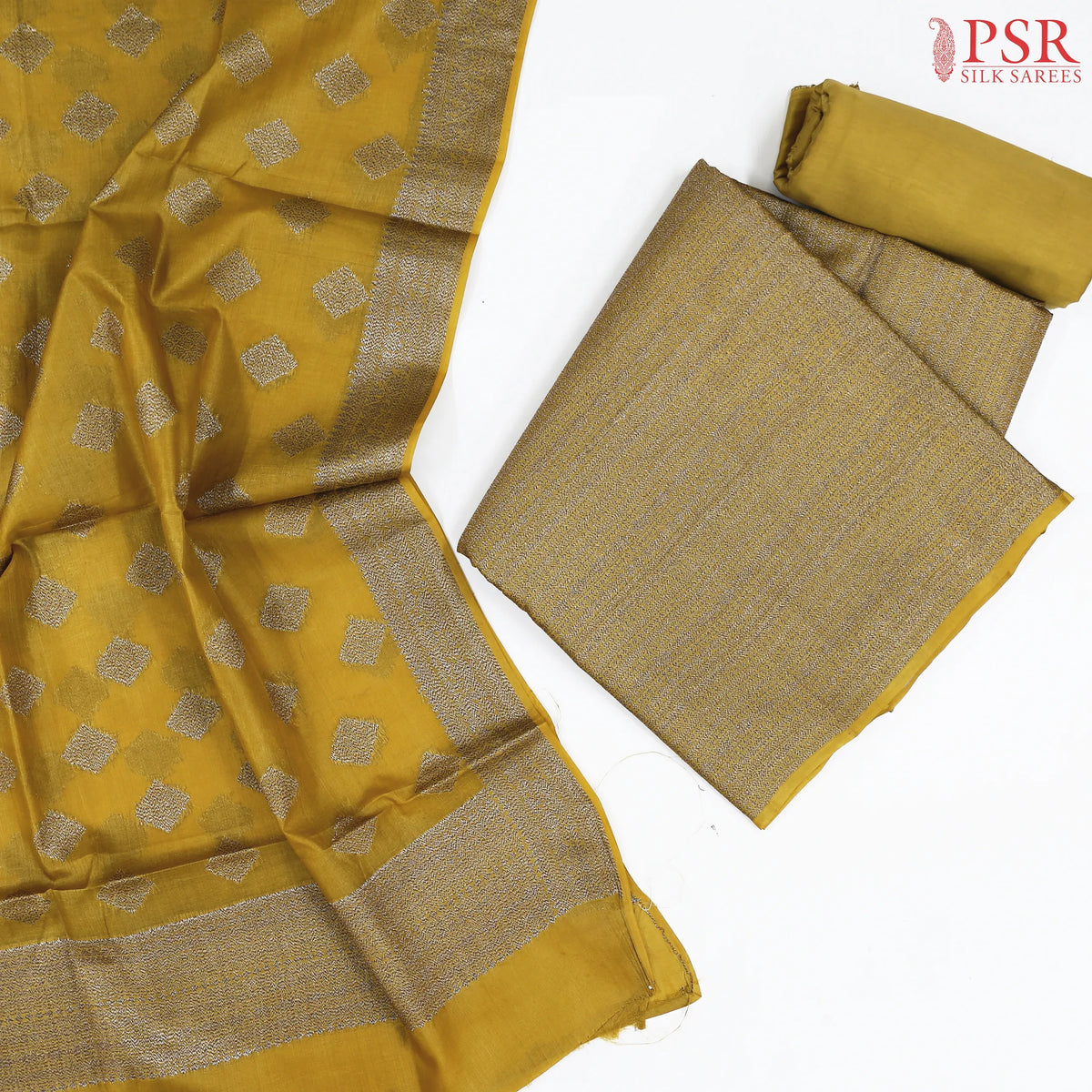 Mustard Yellow Tassar Dress Material