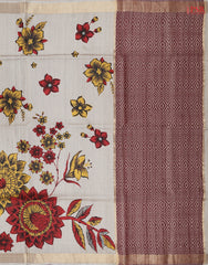 Beige & Maroon Kadhi Tussar Silk Saree