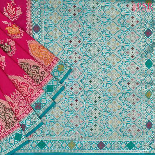 Dark Pink Semi Banaras Saree