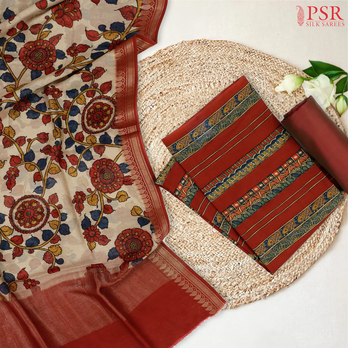 Barn Red Silk Cotton Dress Material