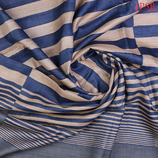 Beige & Blue Kadhi Tussar Silk Saree