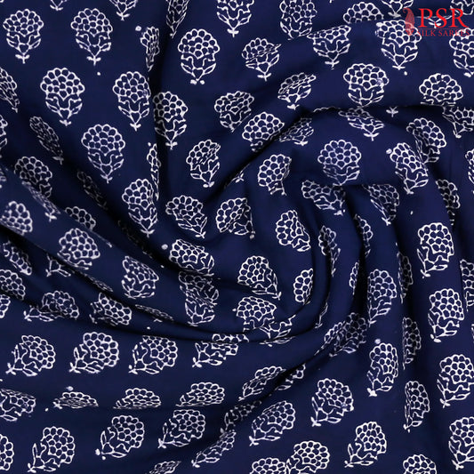 Navy Blue Cotton Print Running Material