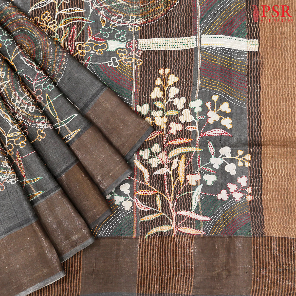Dark Grey Kadhi Tussar Silk Saree