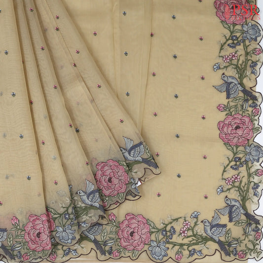 Beige Tissue Embroidery Saree