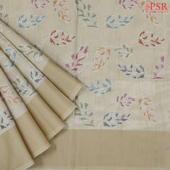Beige Semi Tussar Embroidery Saree