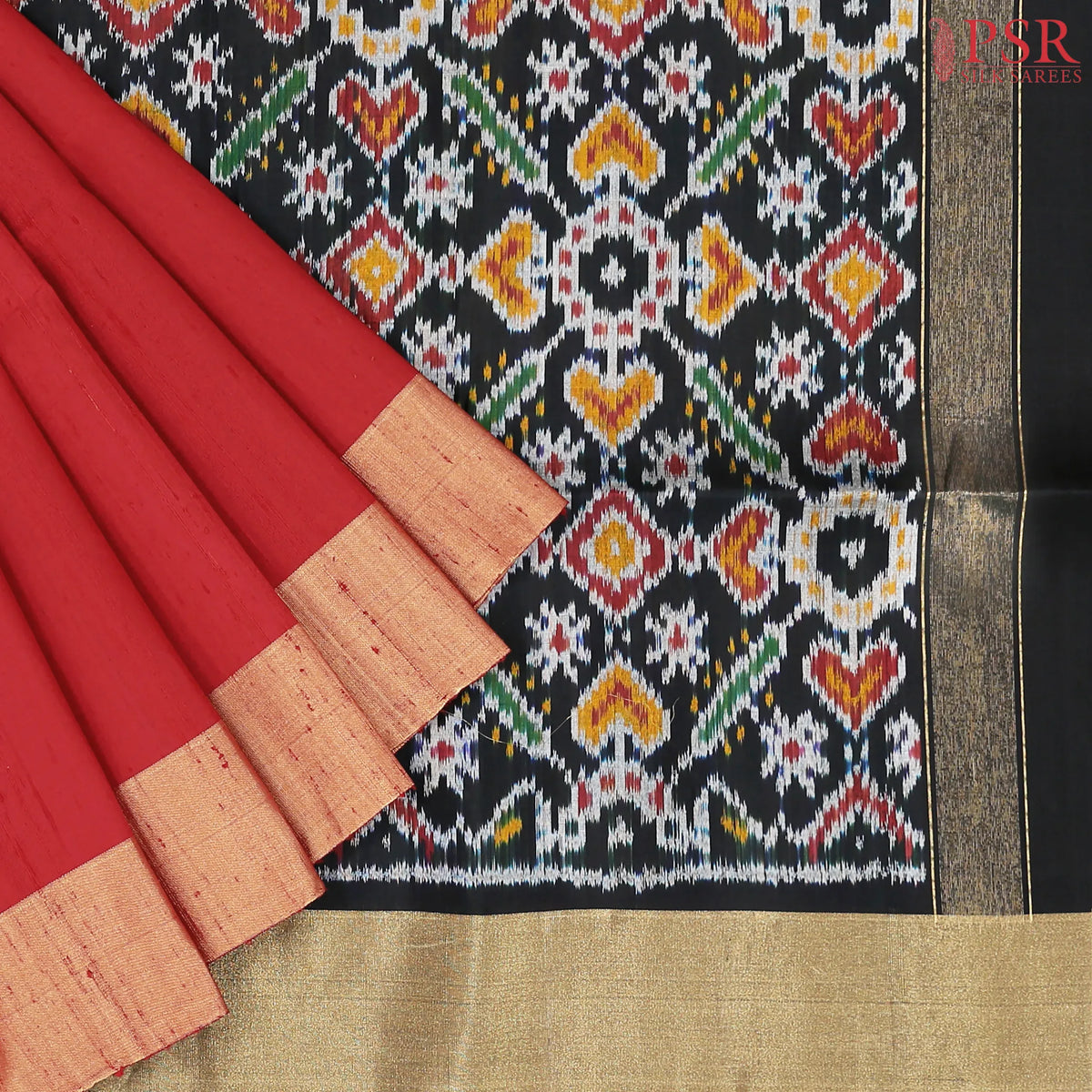 Red Jute Ikkat Soft Silk Saree