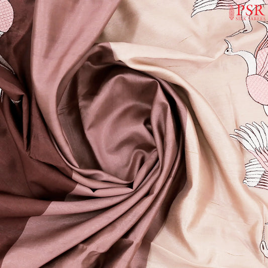 Brown Tricolor Semi Tussar Saree