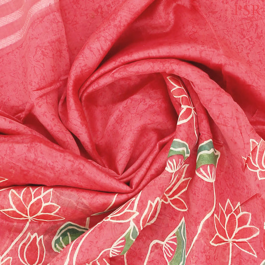 Coral Pink Chanderi Silk Cotton Saree