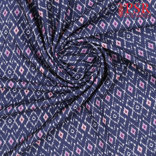 Midnight Blue Semi Tassar Ikkat Print Running Material