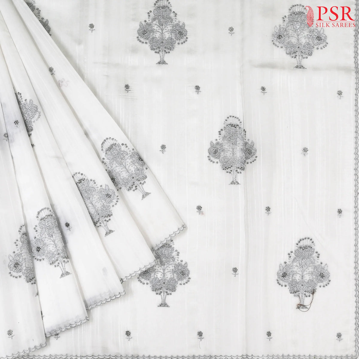 White Kosa Embroidery Saree