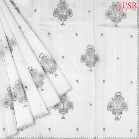 White Kosa Embroidery Saree