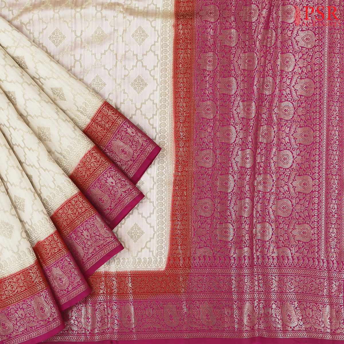 Beige Chiniya Silk Saree