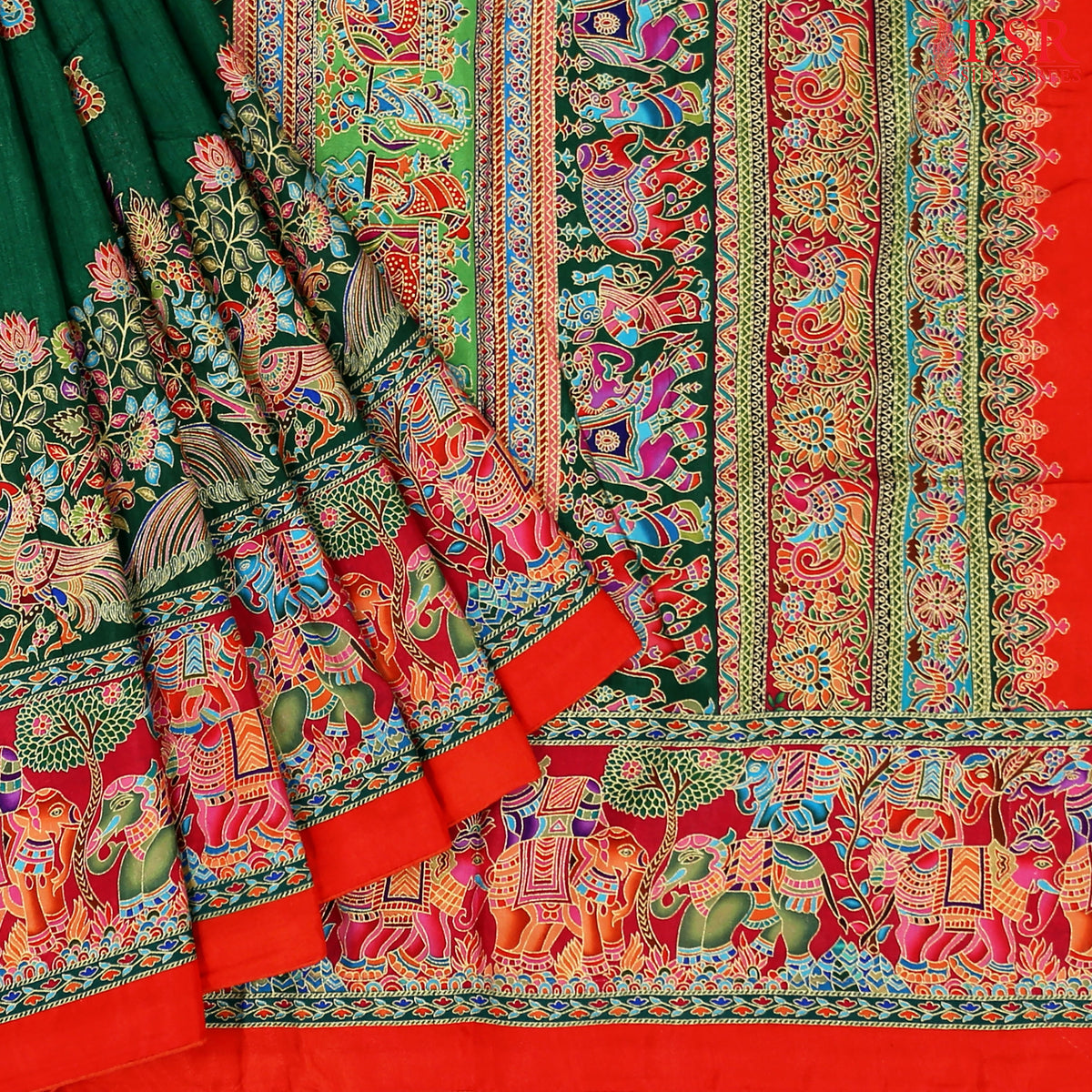 Emerald Green Semi Banaras Saree