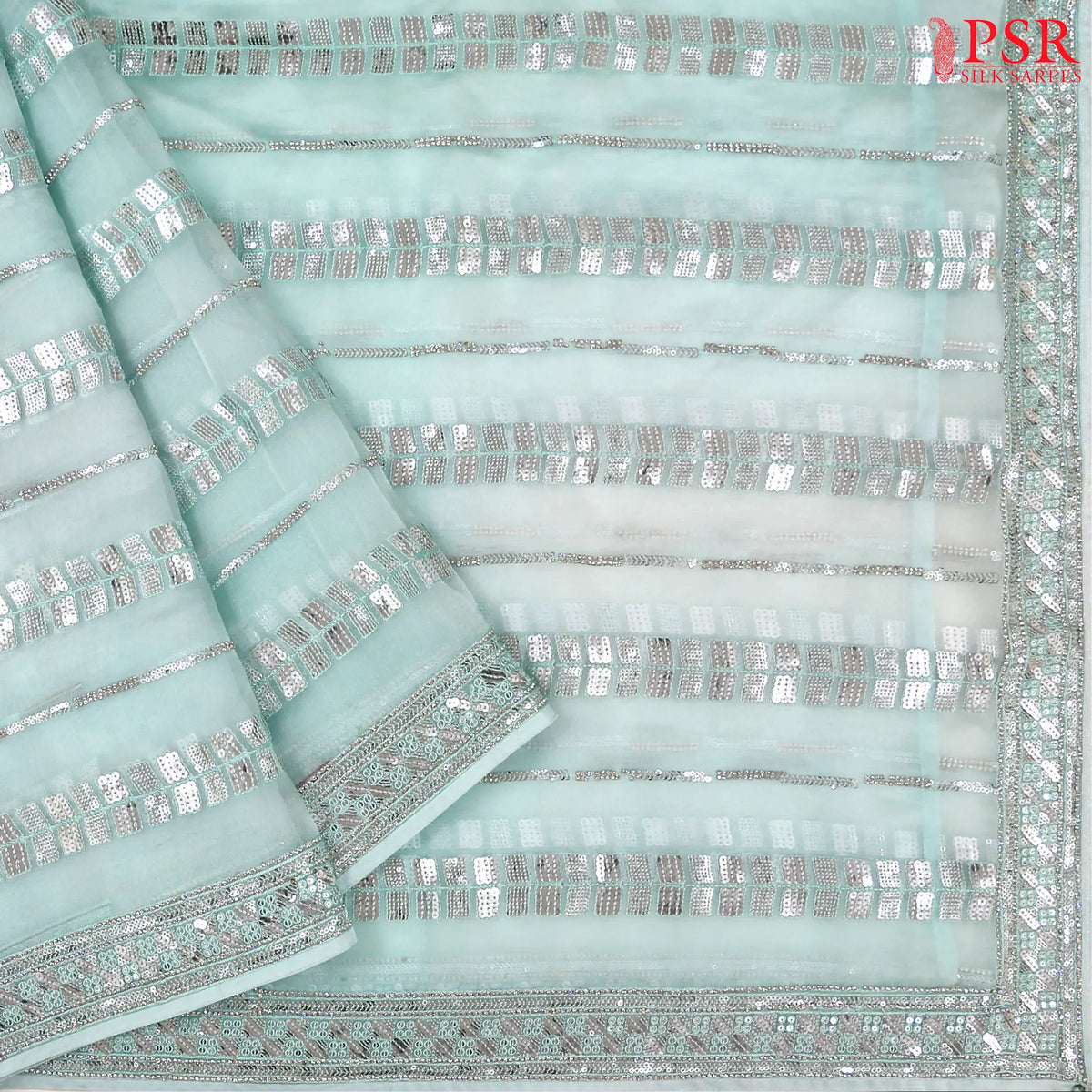 Pastel Blue Organza Laser Embroidery Saree