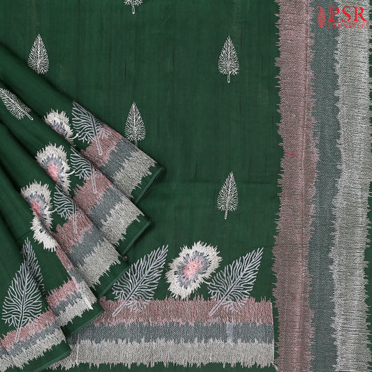 Dark Green Kosa Embroidery Saree