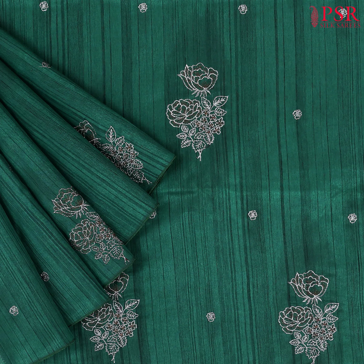 Dark Green Kosa Embroidery Saree