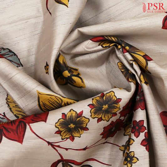 Beige & Maroon Kadhi Tussar Silk Saree