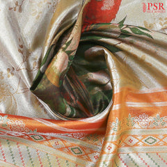 Golden Beige Kanchipuram Jacquard Tissue Silk Saree