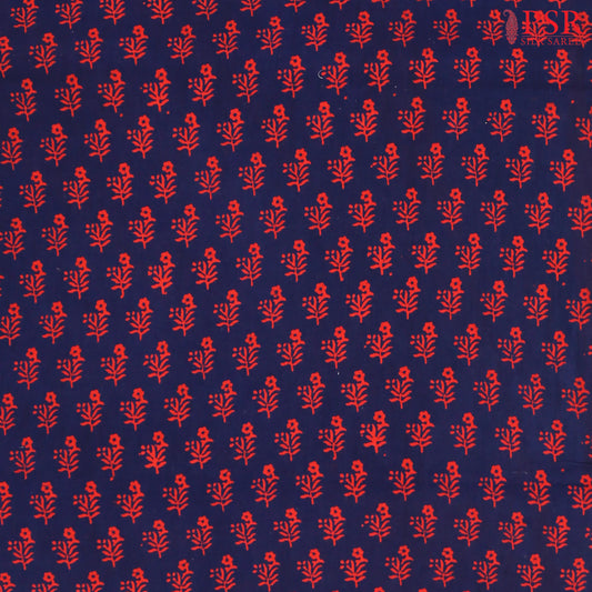 Navy Blue Cotton Print Running Material