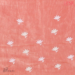 Salmon Peach Organza Embroidery Saree