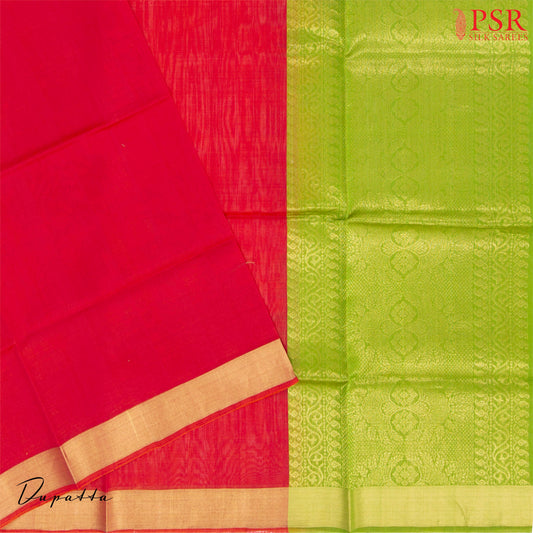 Olive Drap Green & Cerise Silk Cotton Dress Material