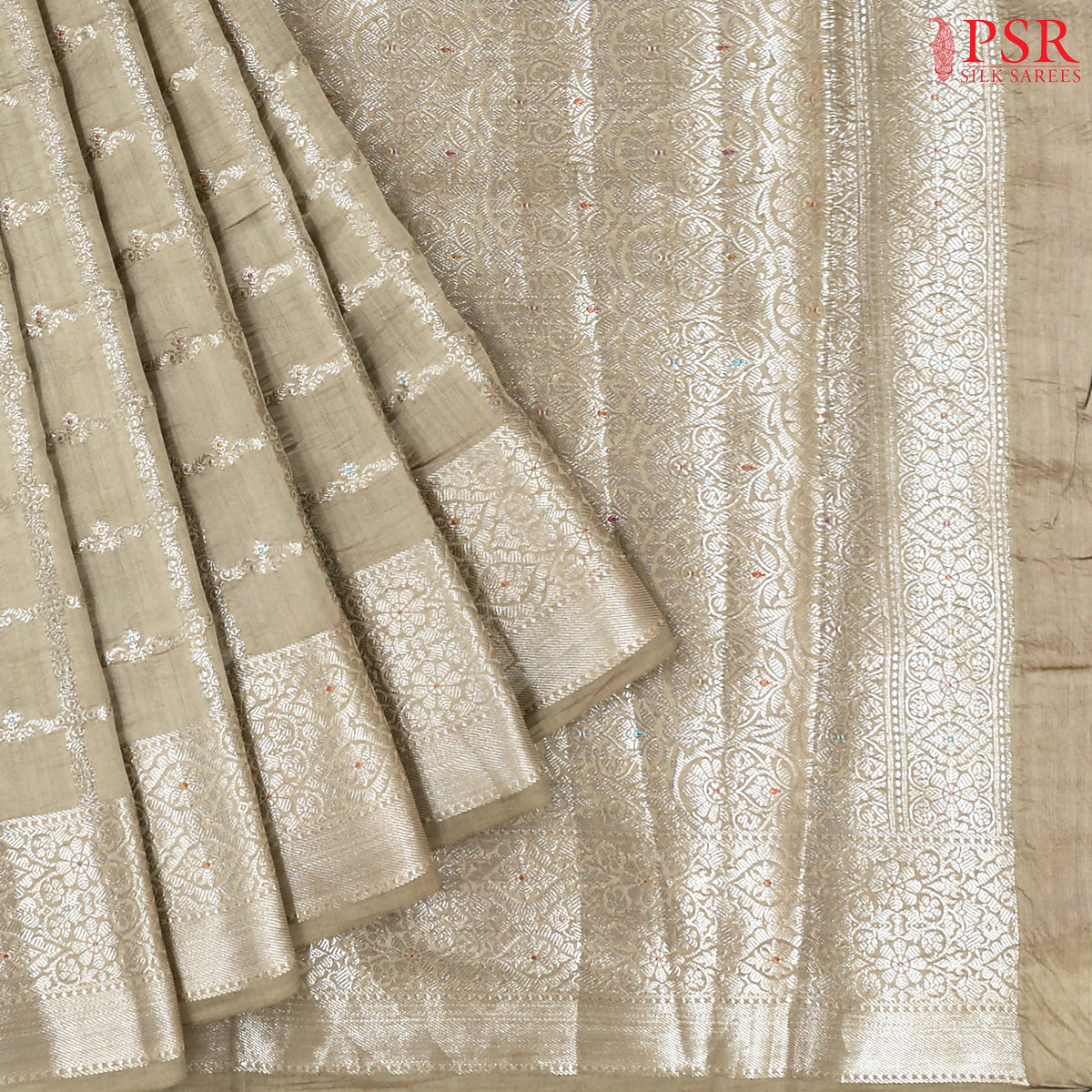 Beige Chiniya Silk Saree