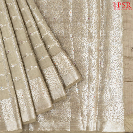 Beige Chiniya Silk Saree